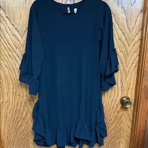 Uncle Frank Shift Dress Women's Size XS Black Bell  Sleeve Ruffle Bottom
